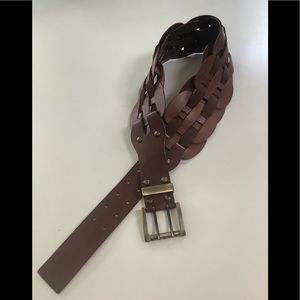 Wide leather woven belt